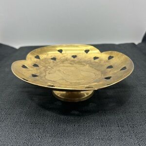 Vintage Scalloped Heart Cut Out Footed Brass Trinket Bowl